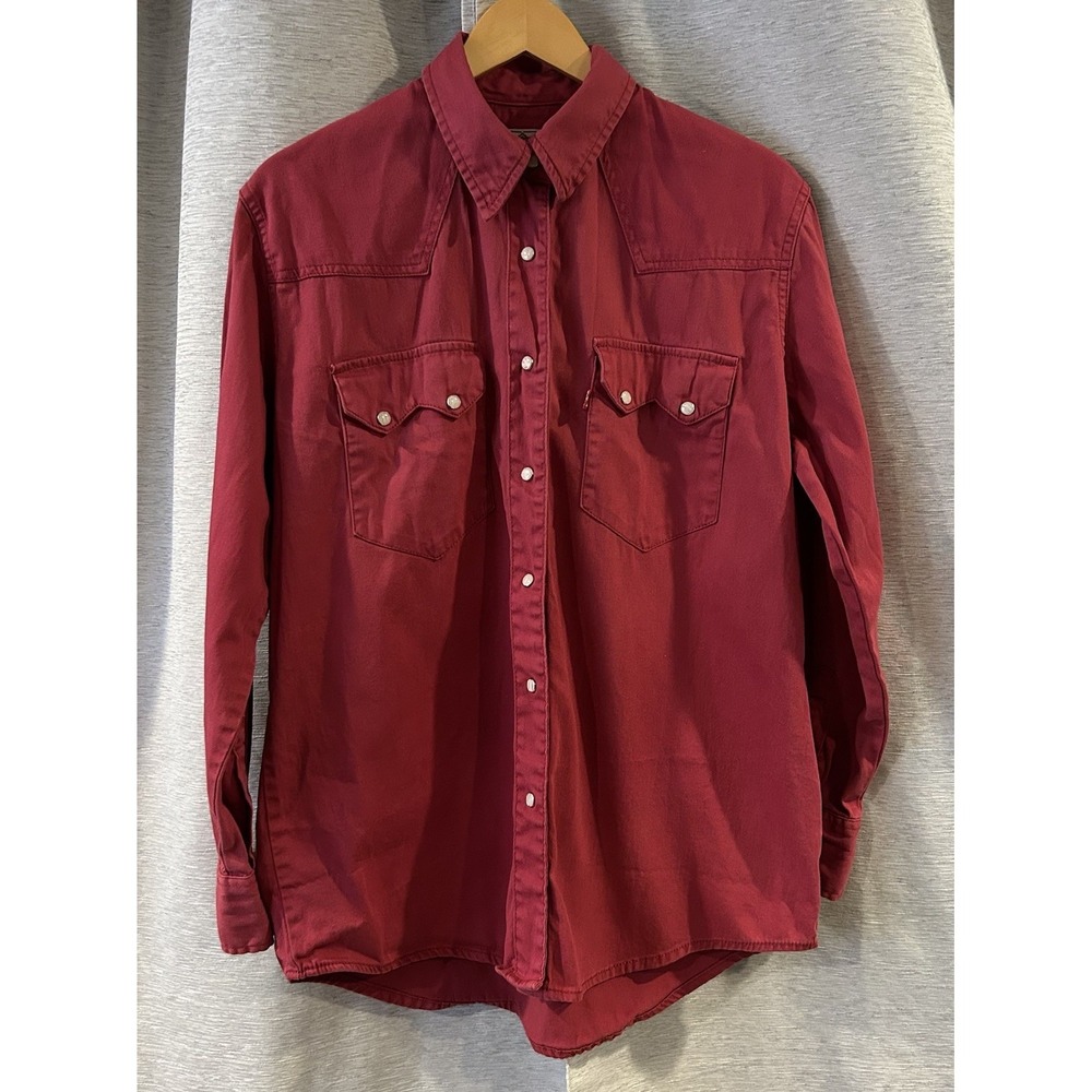 Levi's Women's Western Cotton Button Up Red‎ Size Large 2 Pocket Pearl Snap